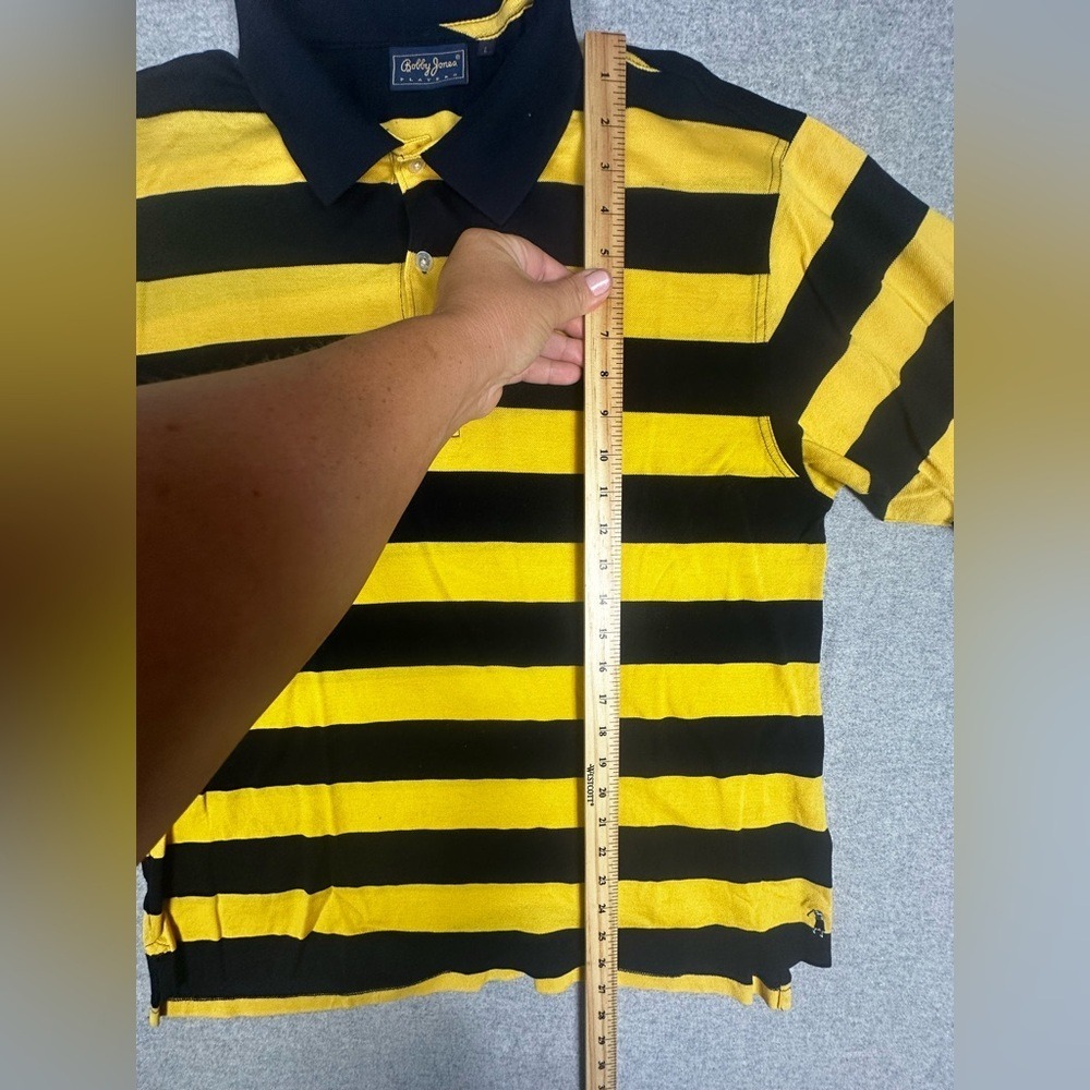 Bobby Jones Players Polo Shirt Georgia Tech Mens Large Black Yellow Stripe Golf - Picture 8 of 9